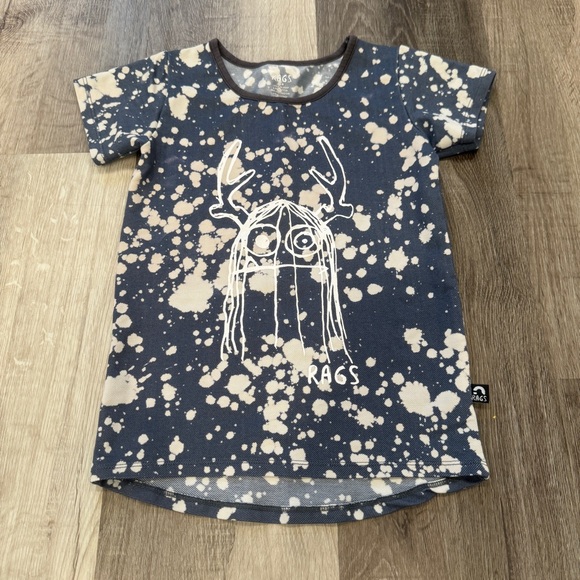 Rags Bleached Monster Shirt Child 3-4 Short Sleeve Blue Casual - Picture 1 of 4